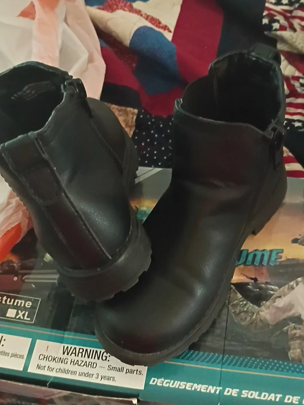 Kid's Black Faux Leather Ankle Boots